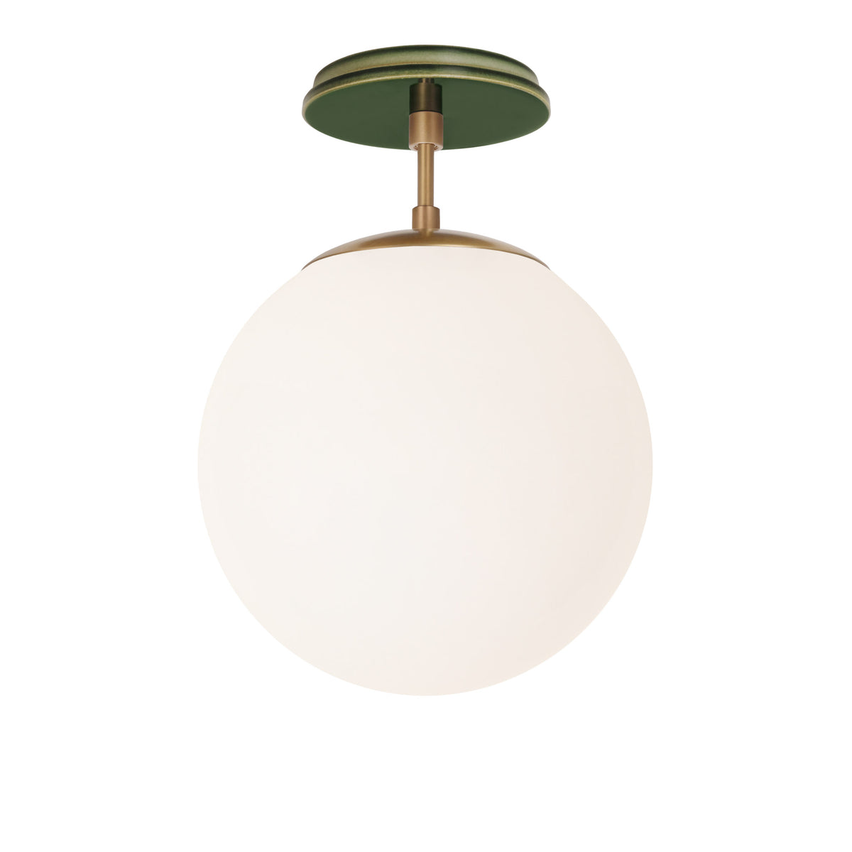 Alto Surface 10” shown in Heirloom Brass with a Forest Green Swift Ceramic Canopy