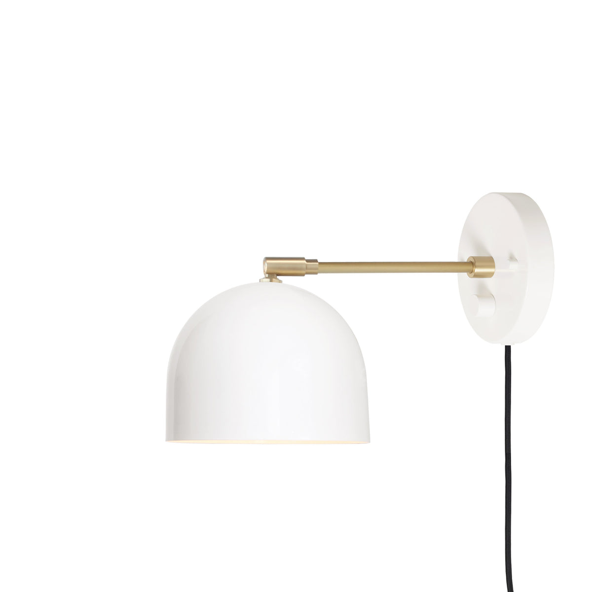 Amélie Sconce 6" shown in White and Brass with a 6" arm, Backplate Dimmer Switch and Black Cord