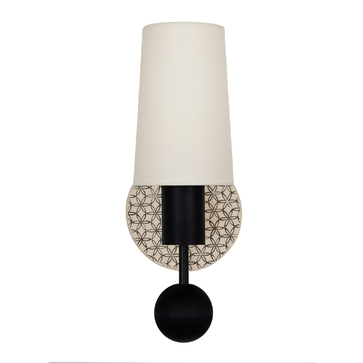 Amherst sconce shown in Black Stained with Black and Cream Quilted ceramic