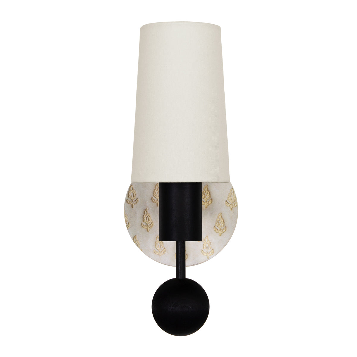 Amherst sconce shown in Black Stained with Natural White and Cream Floral ceramic