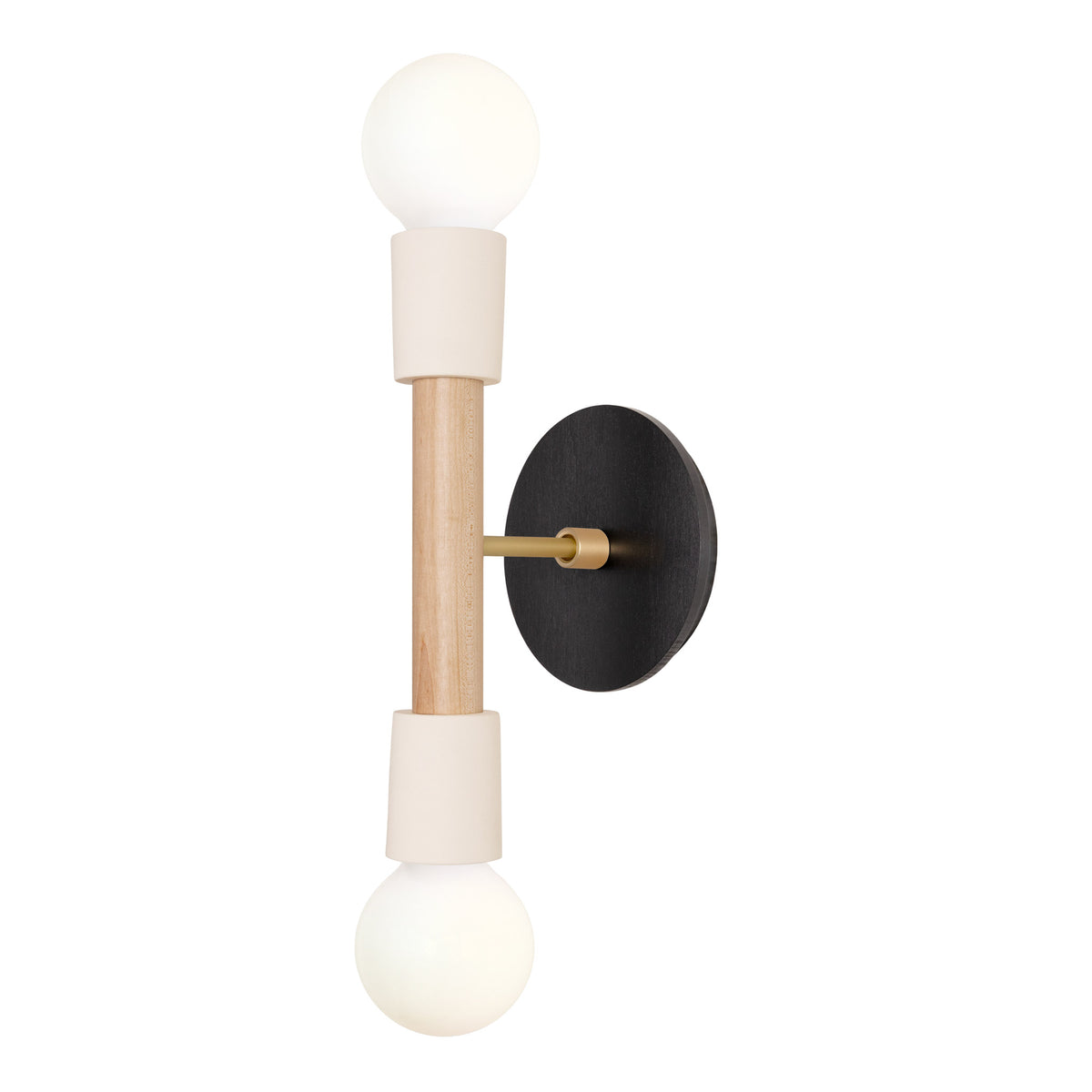 Bailey Sconce shown in Maple and Brass with a Black Stained Wood Canopy