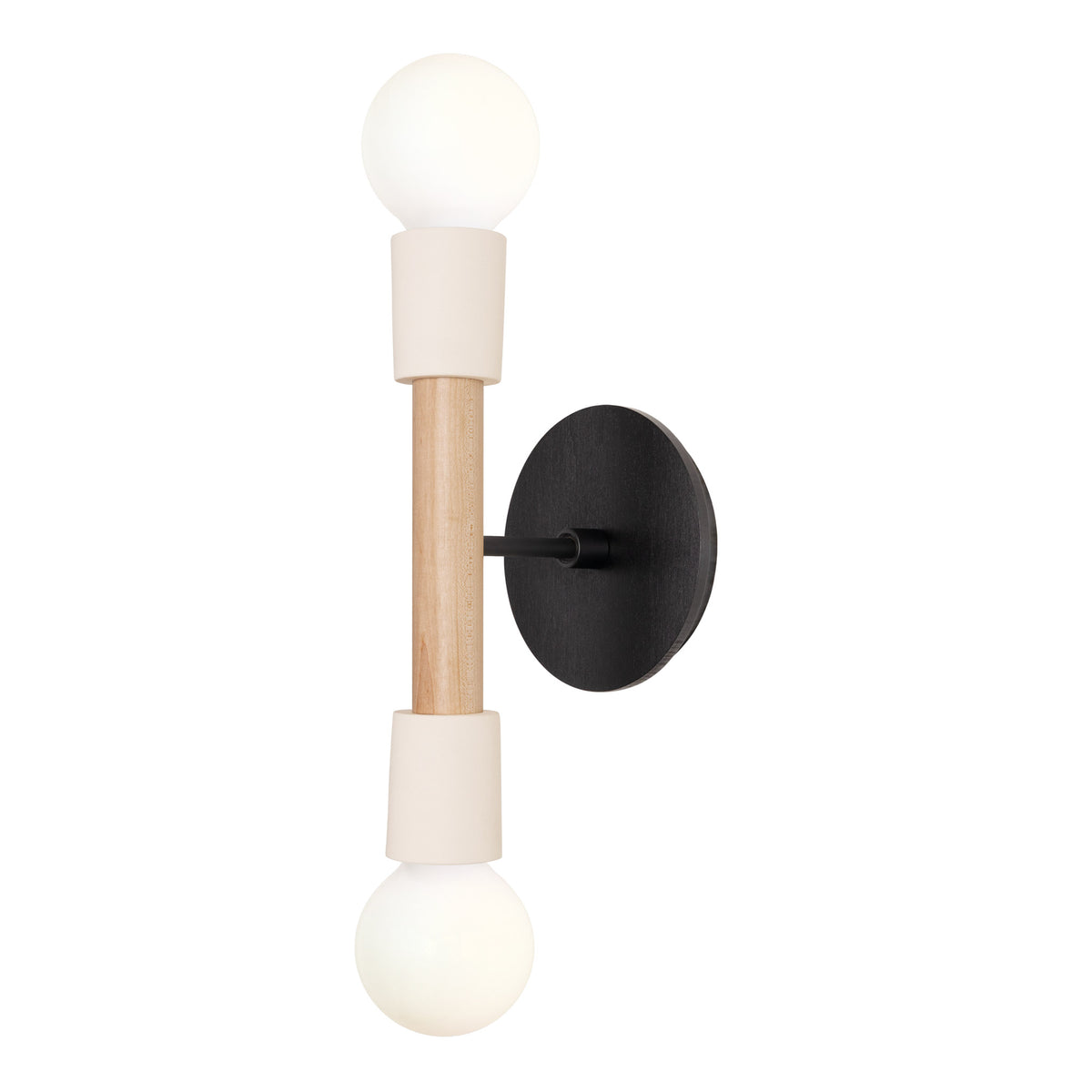 Bailey Sconce shown in Maple and Matte Black with a Black Stained Wood Canopy