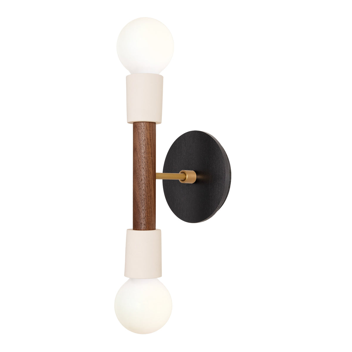 Bailey Sconce shown in Walnut and Heirloom Brass with a Black Stained Wood Canopy