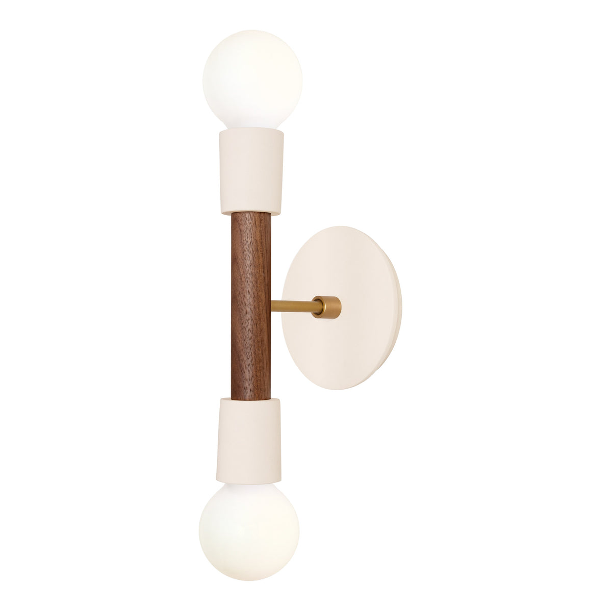 Bailey Sconce shown in Walnut and Heirloom Brass with a Bone Ceramic Canopy