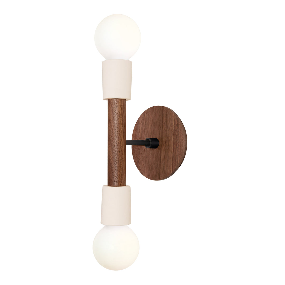 Bailey Sconce shown in Walnut and Matte Black with a Walnut Wood Canopy