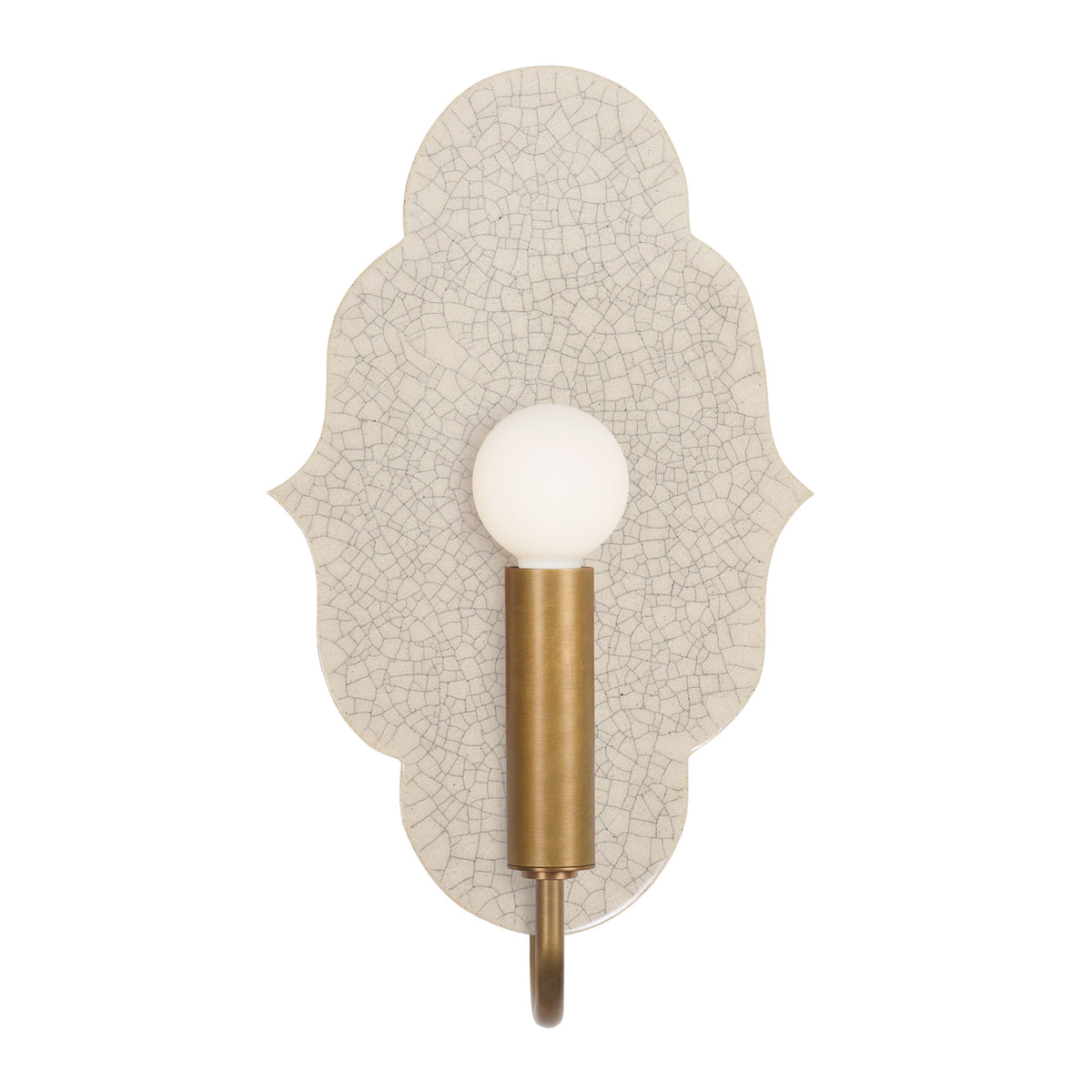 Clare Ceramic Sconce shown in Heirloom Brass with a Gloss Crackle Glaze