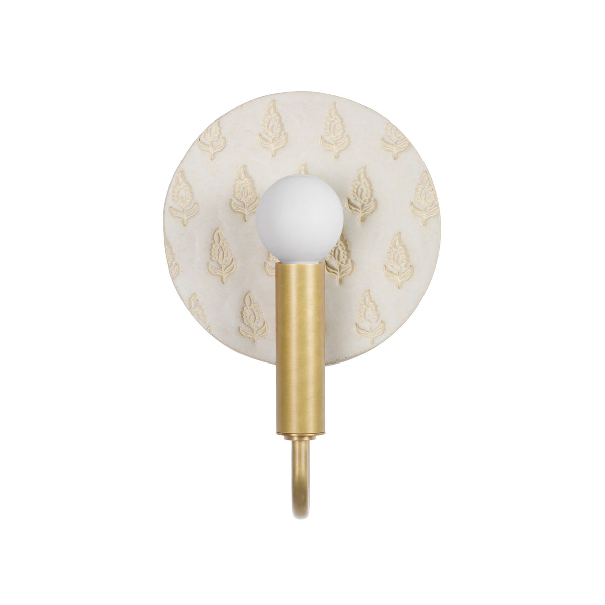 Edith ADA Sconce shown in Brass with a Natural White and Cream Floral Ceramic Canopy