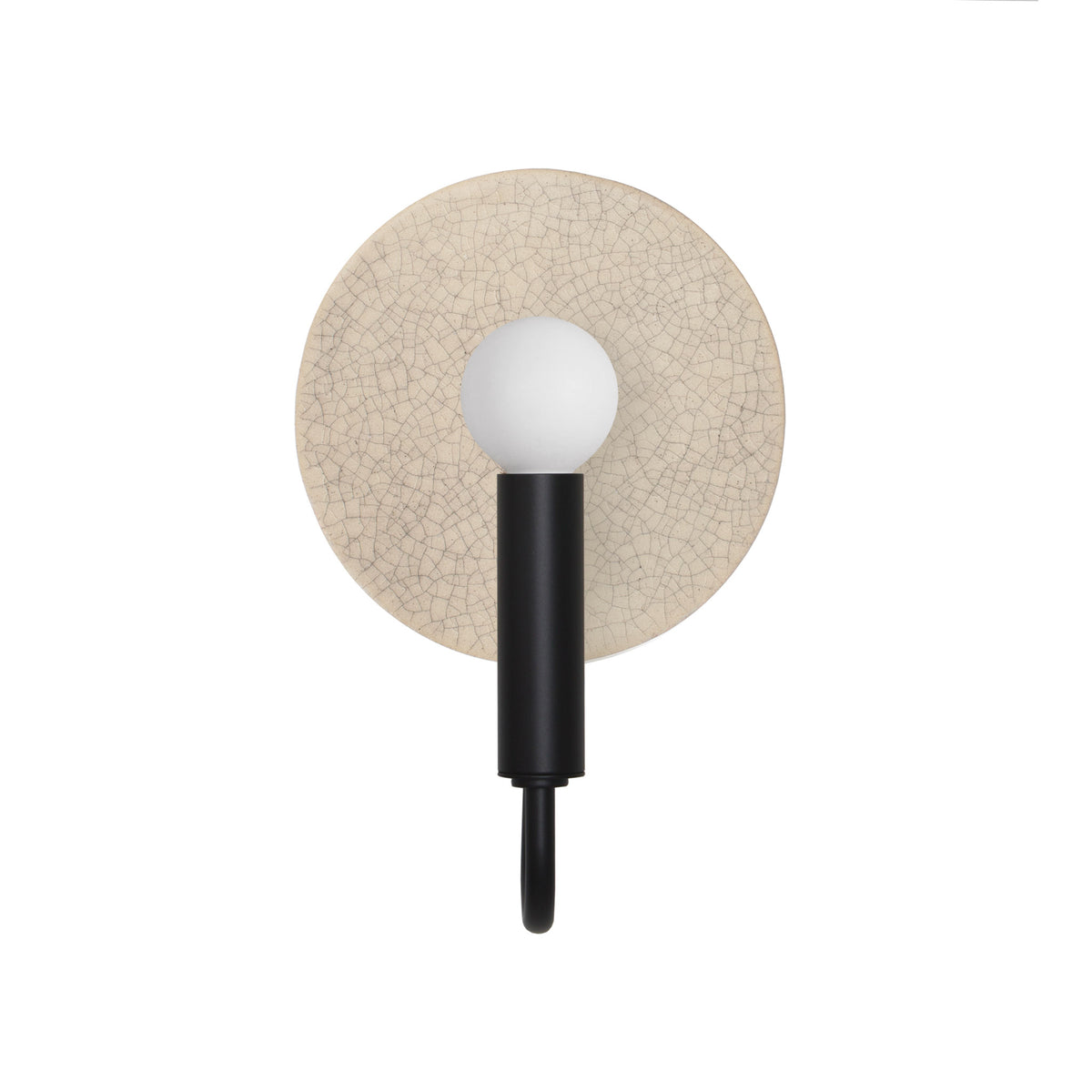 Edith ADA Sconce shown in Matte Black with a Gloss Crackle Glaze Ceramic Canopy