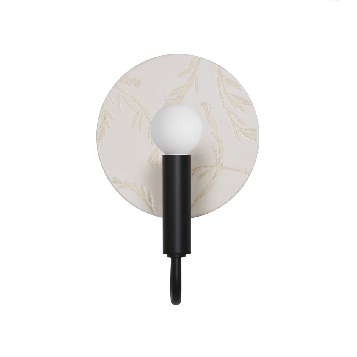 Edith ADA Sconce shown in Matte Black with a Natural White Tanglewood Ceramic Canopy