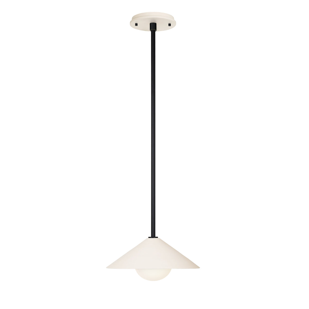 Elvia Pendant shown in Matte Black and a Bone Ceramic canopy