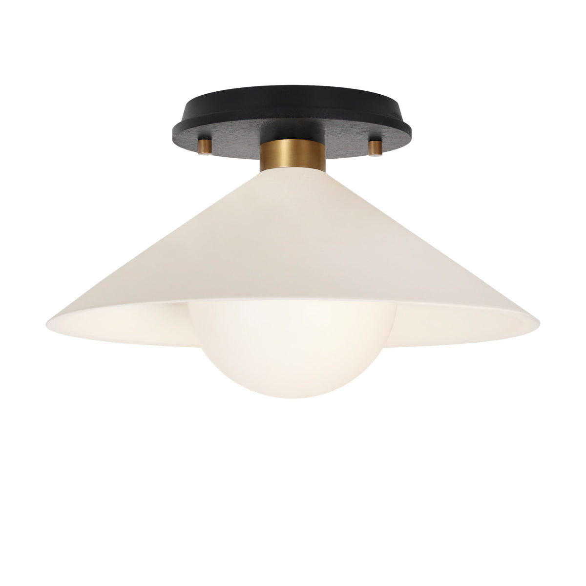 Elvia Surface shown in Heirloom Brass with a Black Stained Wood canopy