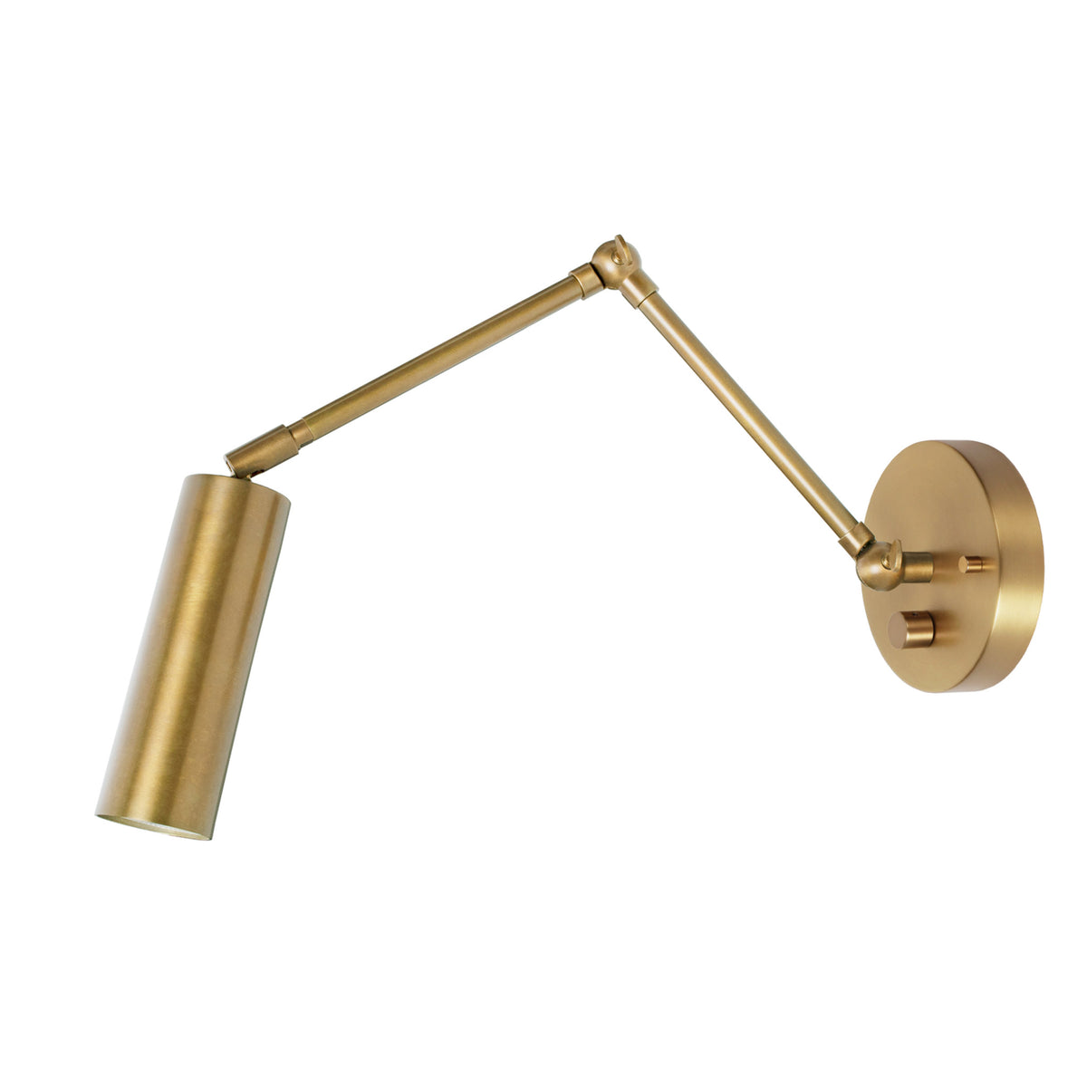 Fjord Spot Double Articulated shown in Heirloom Brass with a Backplate Dimmer Switch