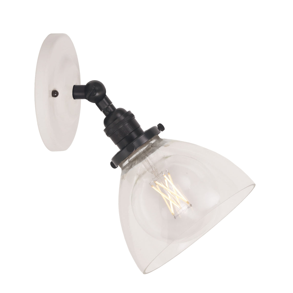 Grace Flush Sconce shown in Graphite Patina with a Gloss White Ceramic canopy and Clear Glass shade