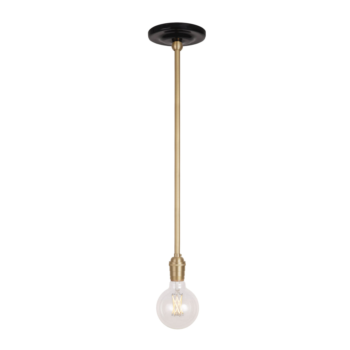 Grace Rod Pendant shown in Brass with a Gloss Black Ceramic canopy