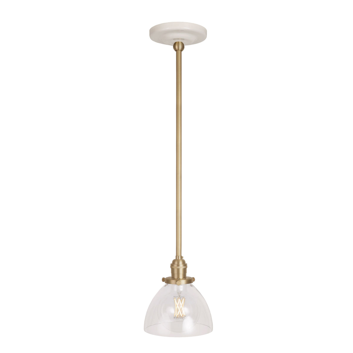 Grace Rod Pendant shown in Brass with a Gloss White Ceramic canopy