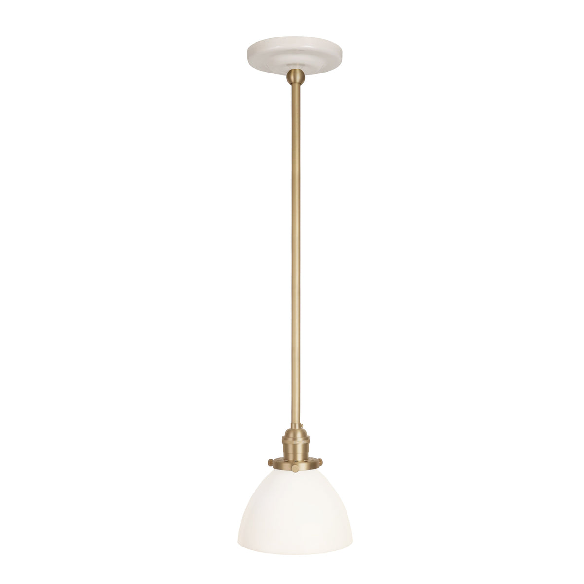 Grace Rod Pendant shown in Brass with a Gloss White Ceramic canopy