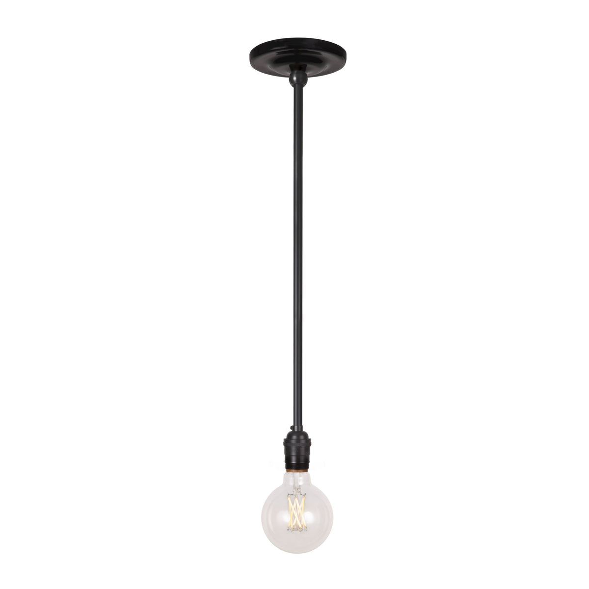 Grace Rod Pendant shown in Graphite Patina with a Gloss Black Ceramic canopy