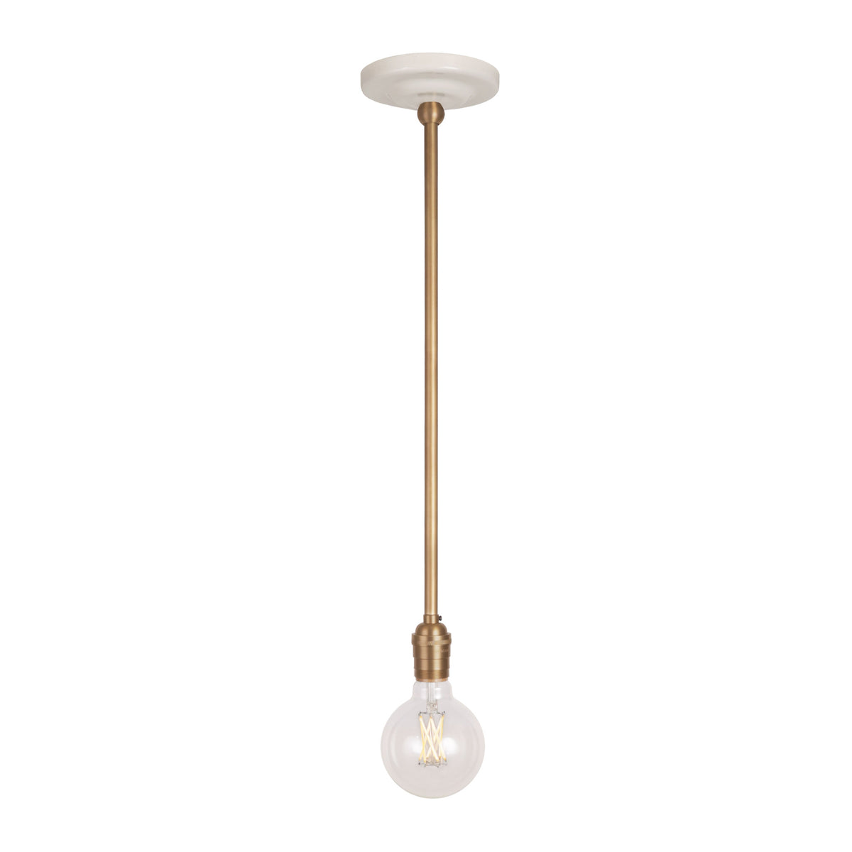 Grace Rod Pendant shown in Heirloom Brass with a Gloss White Ceramic canopy