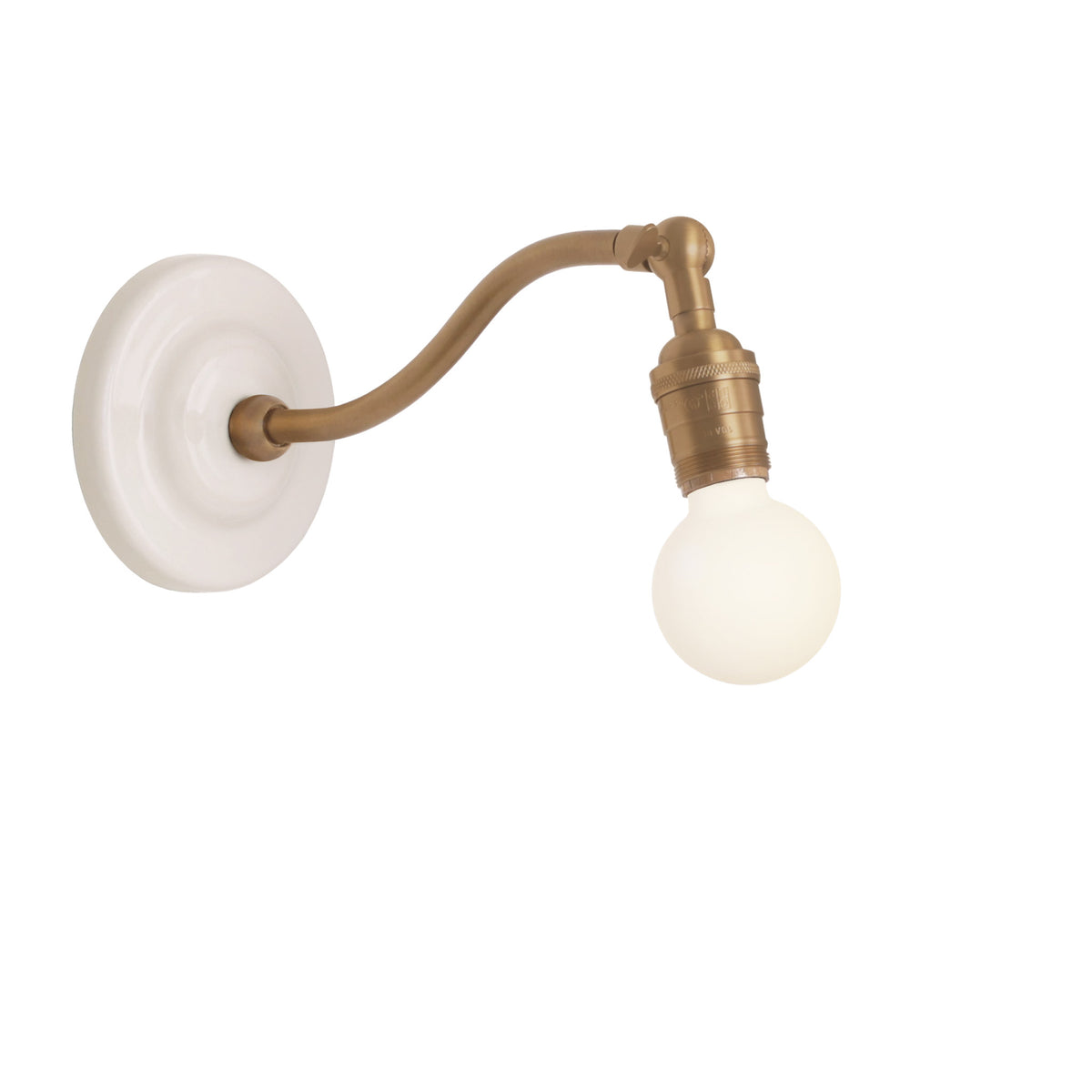 Grace Sconce shown in Heirloom Brass with a Gloss White Ceramic canopy and no shade
