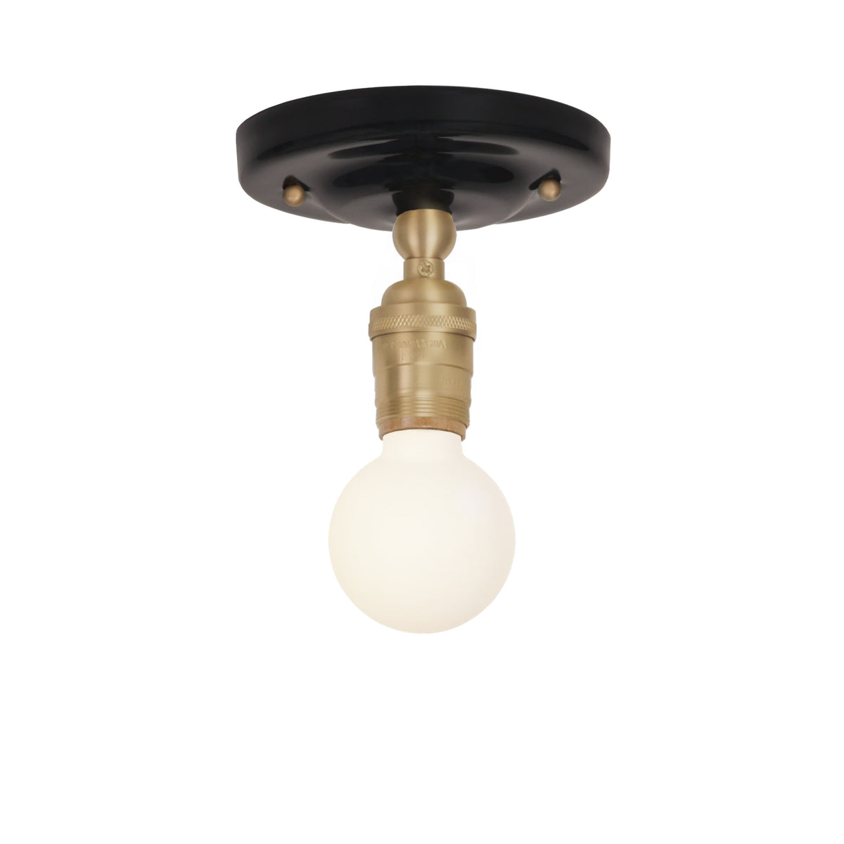 Grace Surface shown in Brass with a Gloss Black Ceramic canopy and no shade