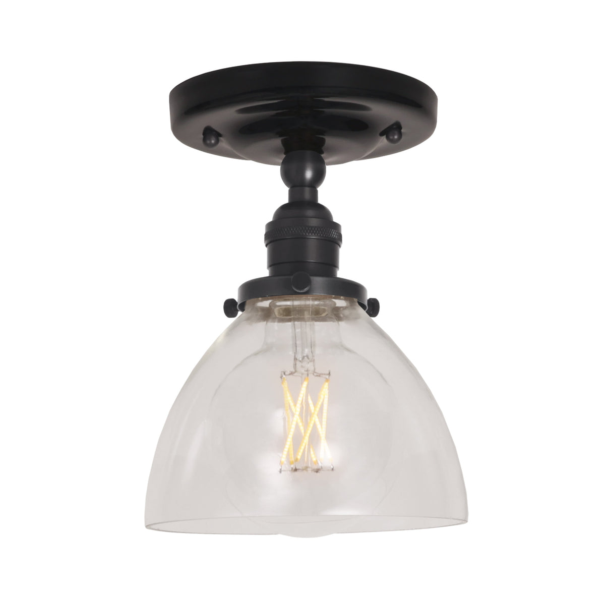 Grace Surface shown in Graphite Patina with a Gloss Black Ceramic canopy and Clear Glass shade