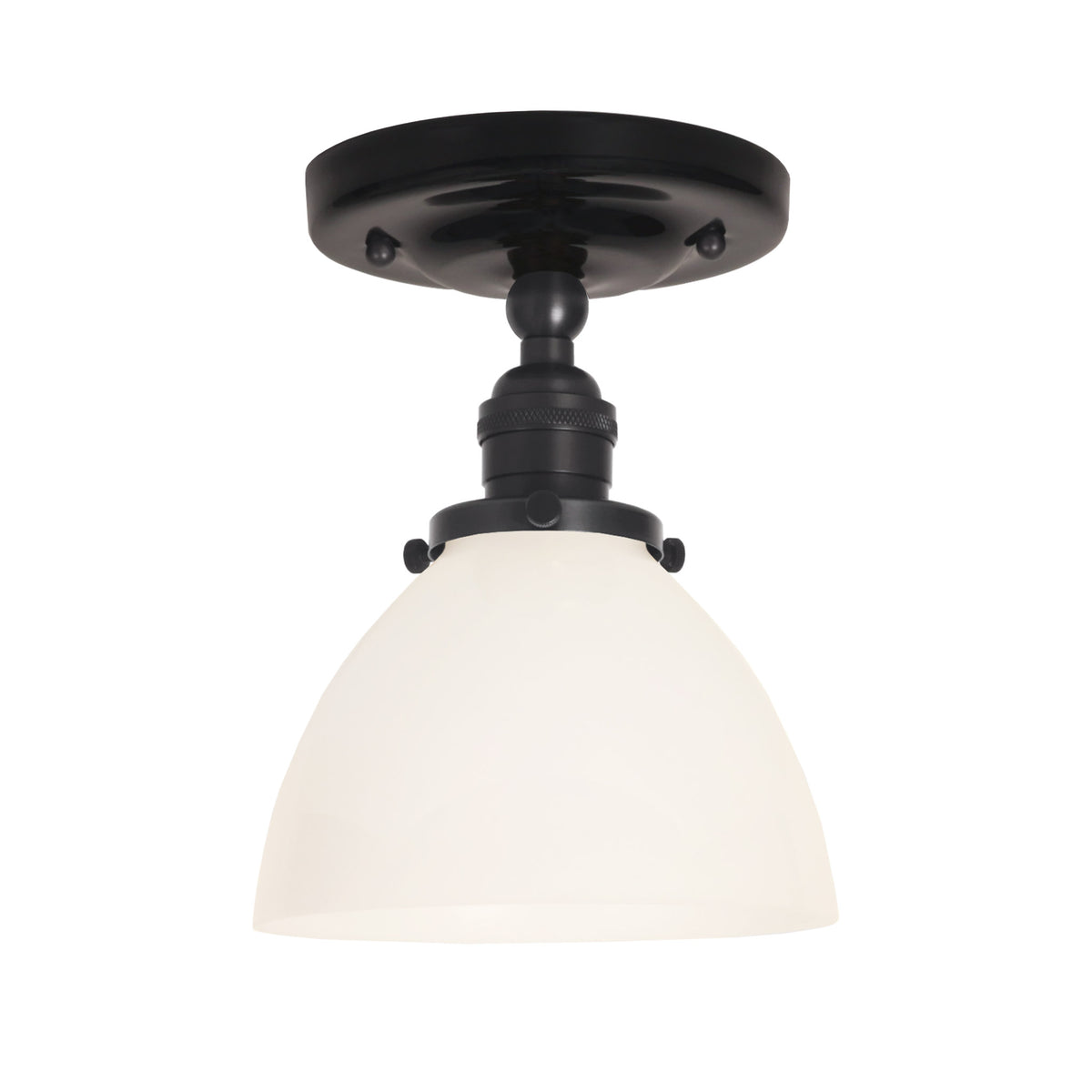 Grace Surface shown in Graphite Patina with a Gloss Black Ceramic canopy and an Opal Glass shade