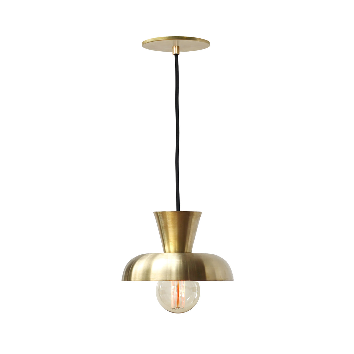 Isle Cord Pendant shown in Brass with a Black Cloth Cord