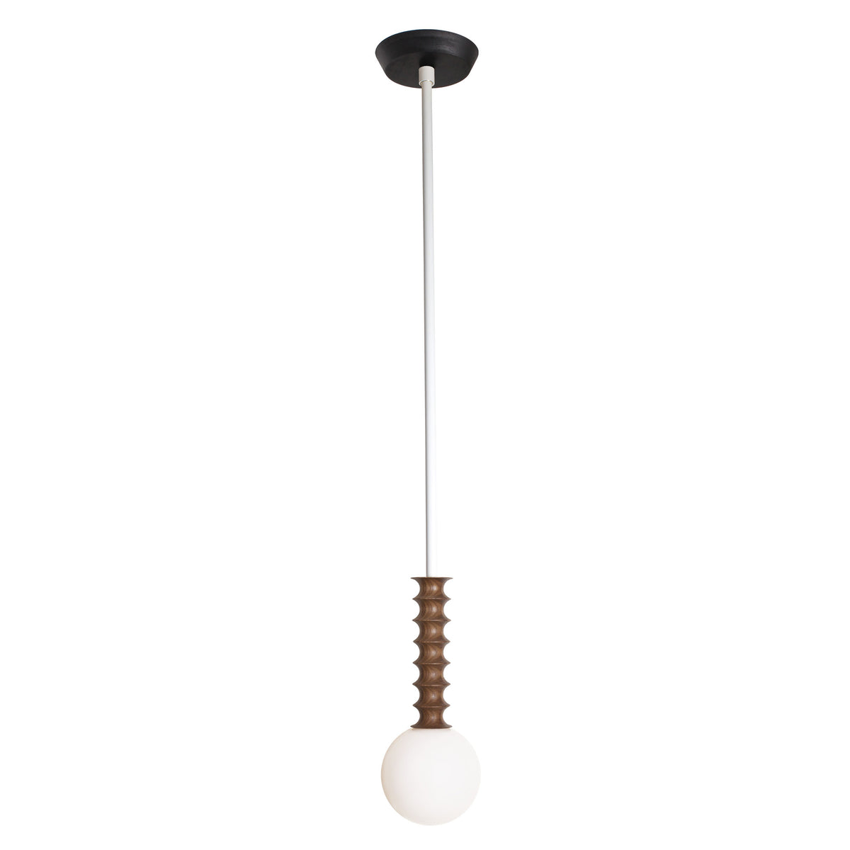 Joslyn Pendant shown in Walnut with White and a Black Stained canopy