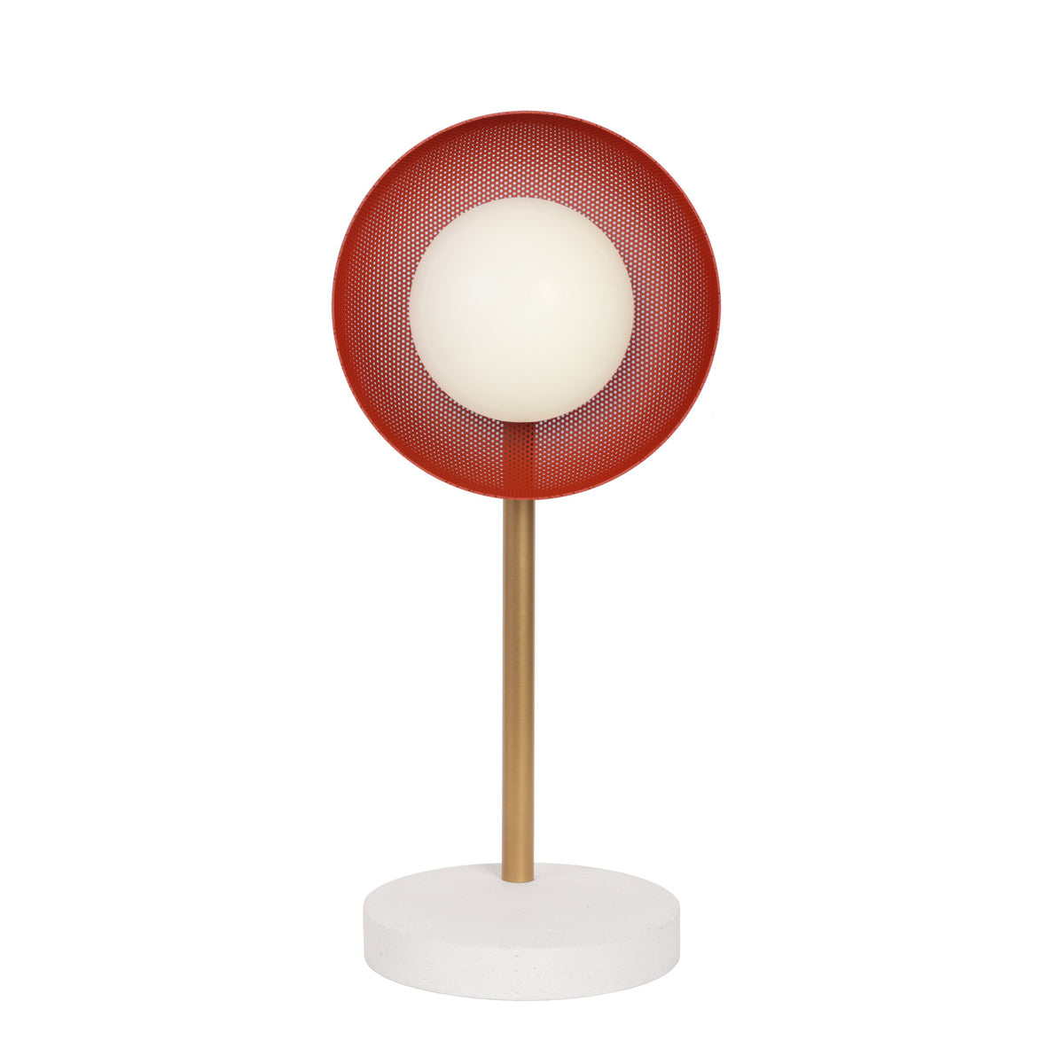 Lexi Lamp shown with a perforated Persimmon shade