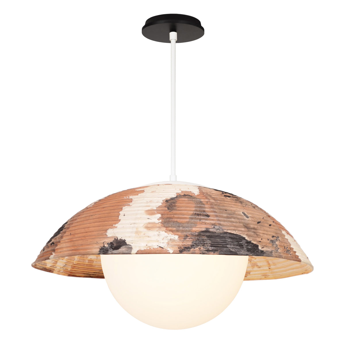 Maru Pendant with a Kakishibu Shade shown in White with a Black Stained Wood canopy