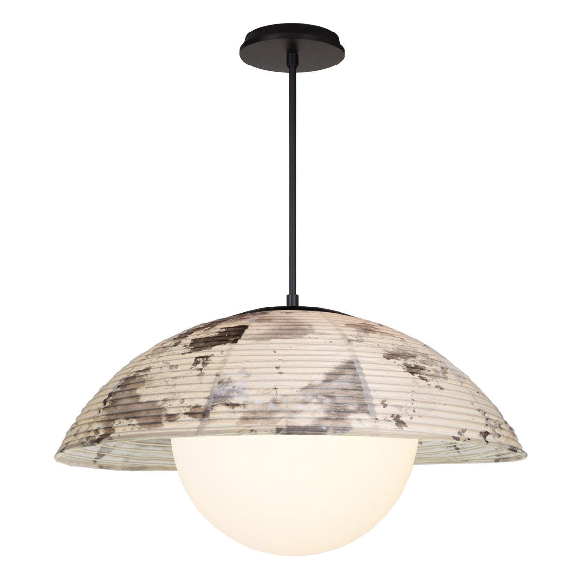 Maru Pendant with a Sumi Shade shown in Matte Black with a Black Stained Wood canopy
