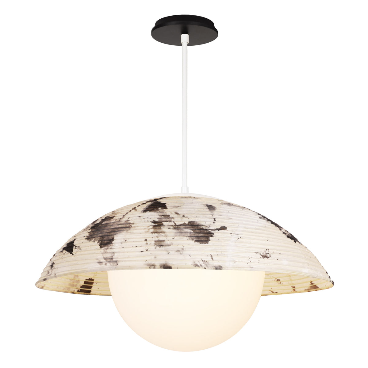 Maru Pendant with a Sumi Shade shown in White with a Black Stained Wood canopy