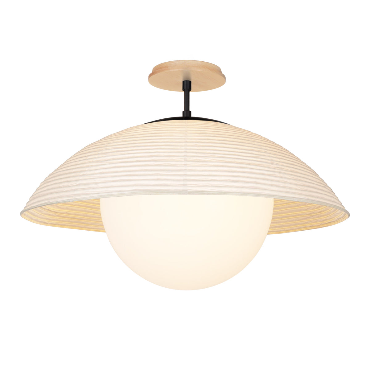 Maru Surface with a Natural shade shown in Matte Black with a Maple Wood canopy