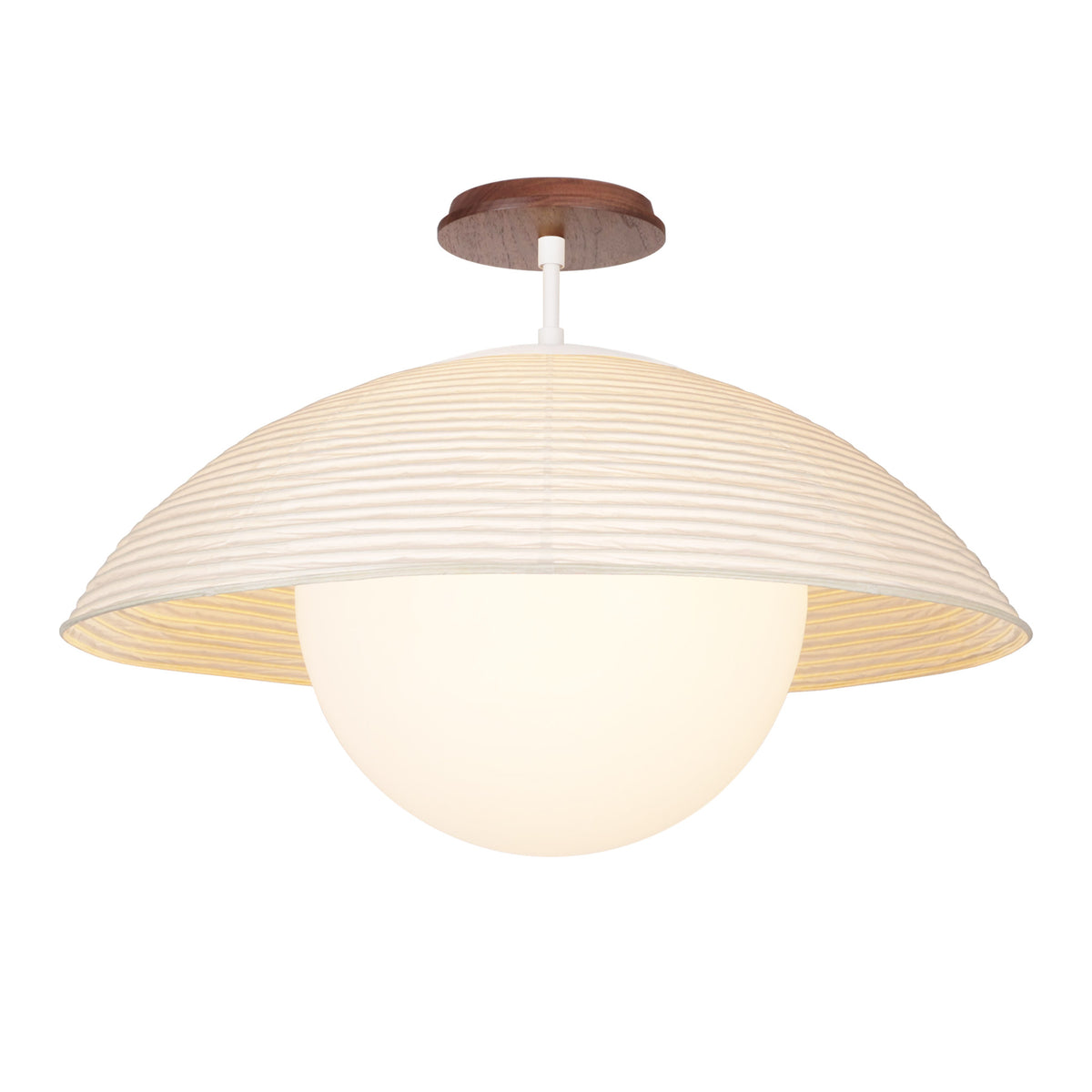 Maru Surface with a Natural shade shown in White with a Walnut Wood canopy