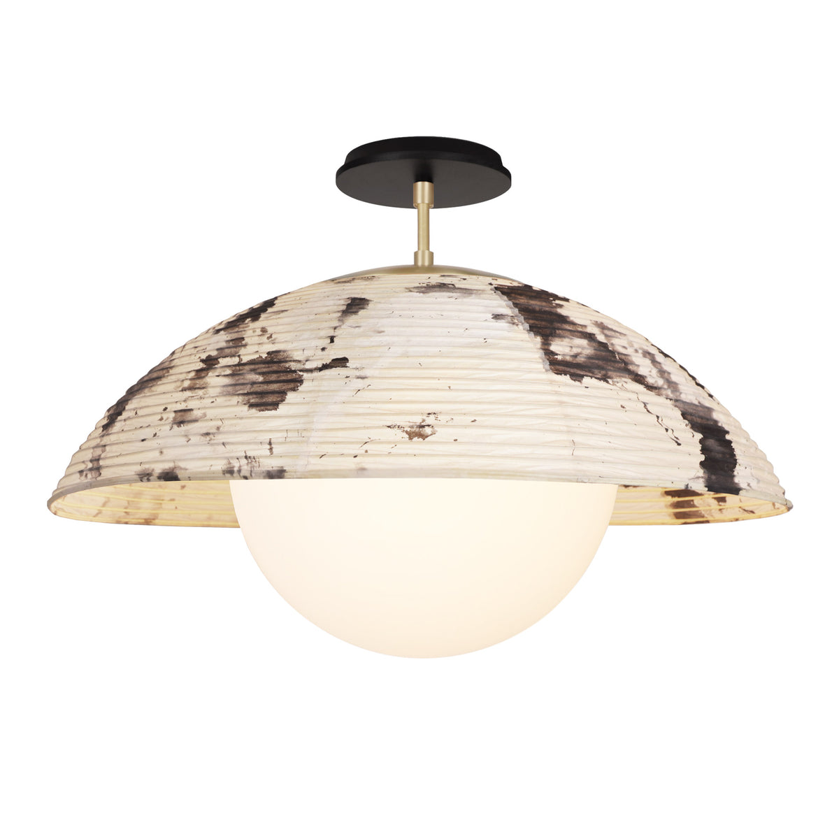 Maru Surface with a Sumi Shade shown in Brass with a Black Stained Wood canopy
