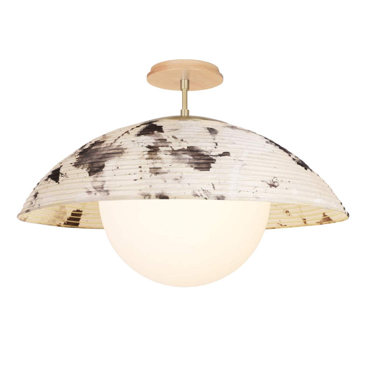 Maru Surface with a Sumi Shade shown in Brass with a Maple Wood canopy