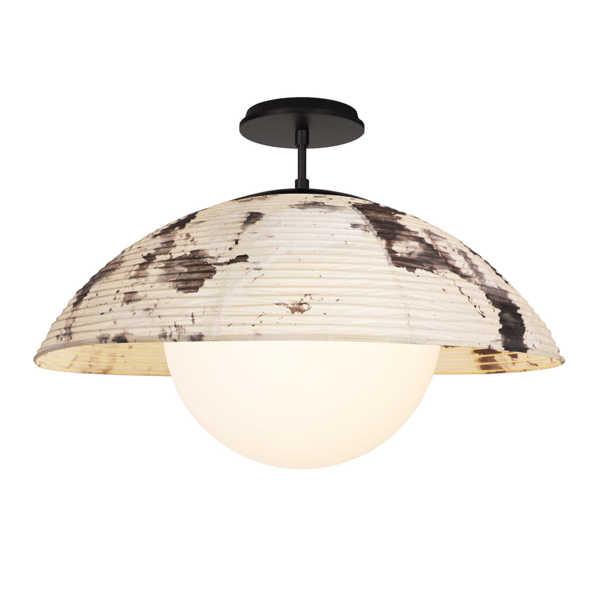 Maru Surface with a Sumi Shade shown in Matte Black with a Black Stained Wood canopy