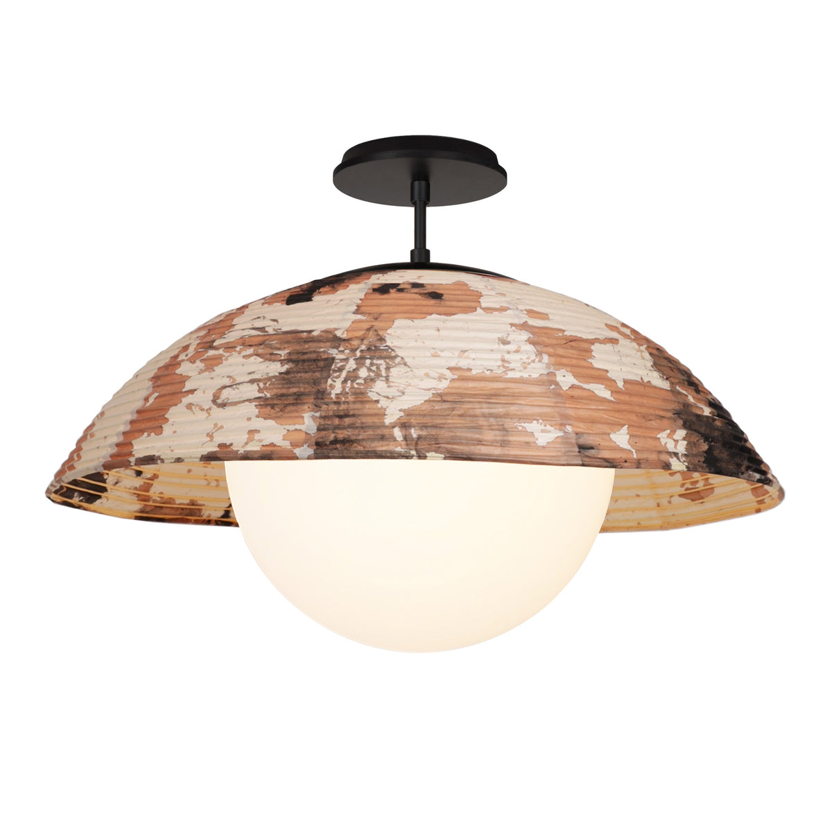 Maru Surface with a hand-painted chōchin washi shade shown in Kakishibu with Matte Black and a Black Stained Wood canopy