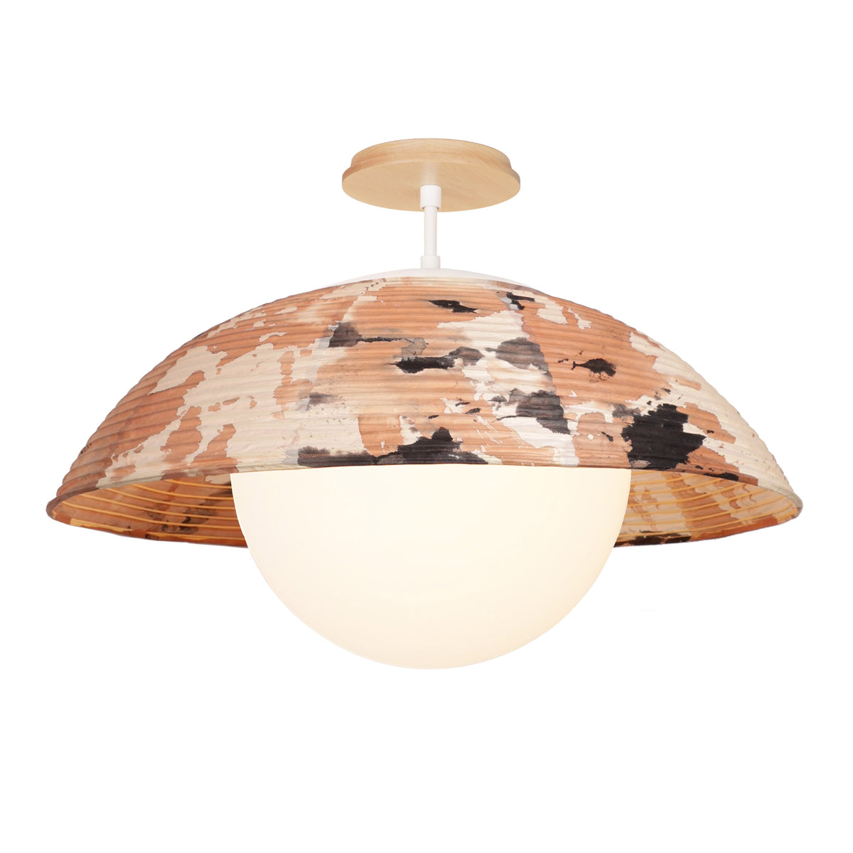 Maru Surface with a hand-painted chōchin washi shade shown in Kakishibu with White and a Maple Wood canopy
