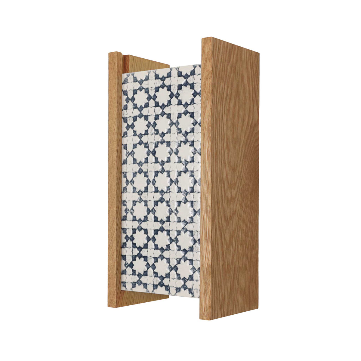 McKenzie Sconce shown in Oak with a Indigo Blue Ceramic Finish