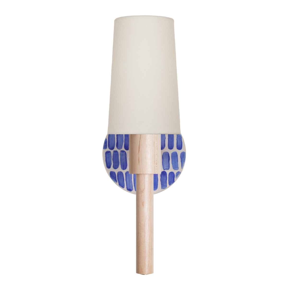 Parker Linen shown in Maple with a Blue Dot Stripe Ceramic
