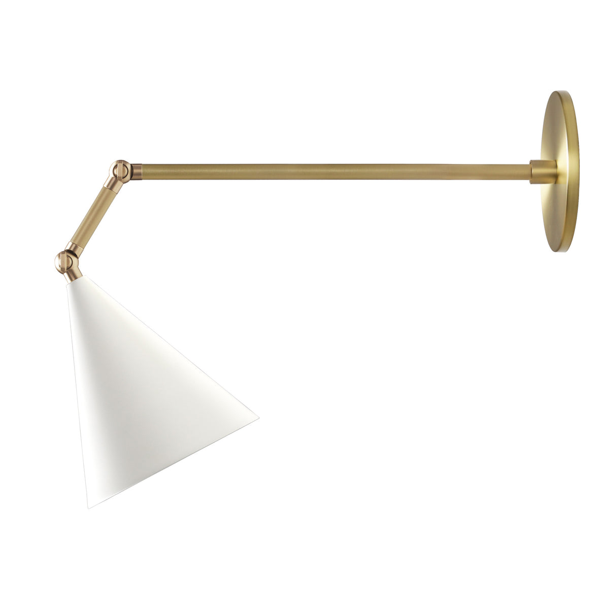 Petra Articulated shown in White and Brass with a 12" arm