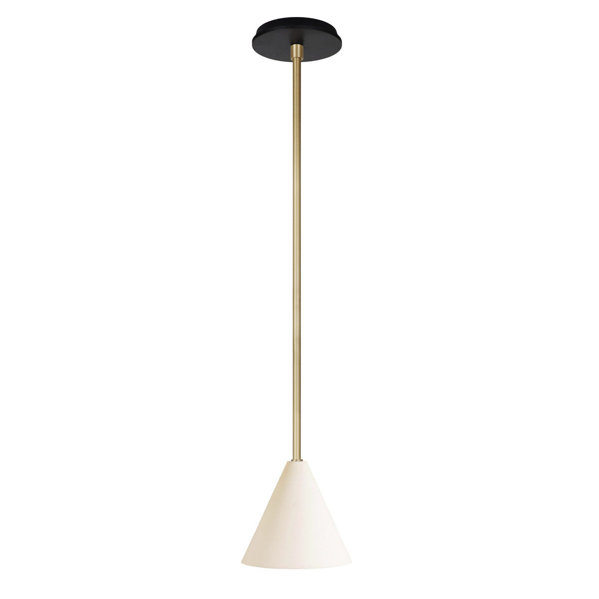 Petra Ceramic Pendant shown in Brass with a Black Stained Wood canopy