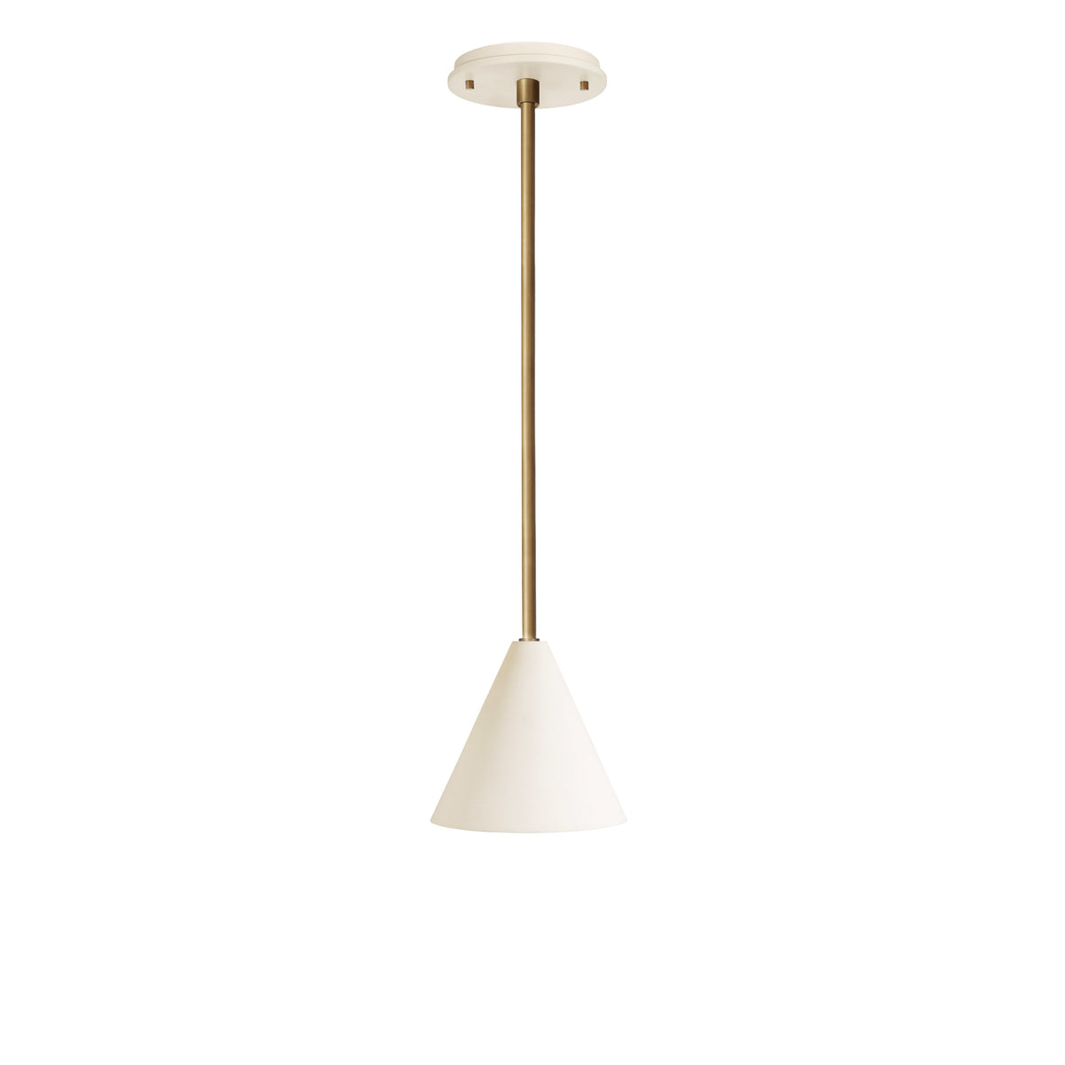Petra Ceramic Pendant shown in Heirloom Brass and a Bone Ceramic canopy