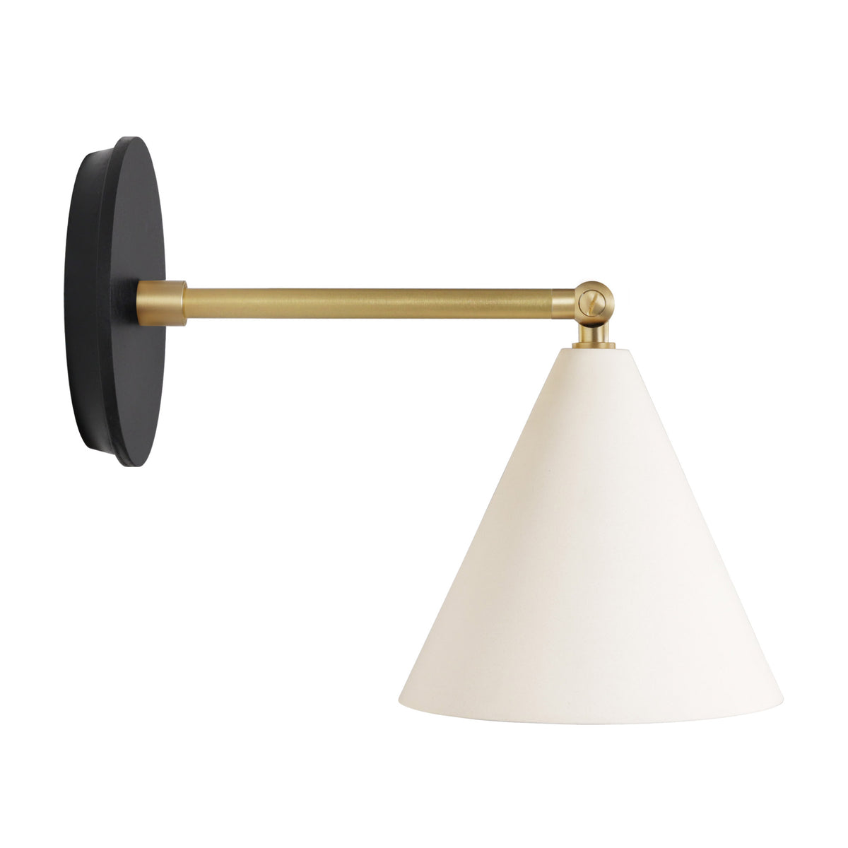 Petra Ceramic Sconce shown in Brass with a 6" rod and Blacked Stained Wood canopy