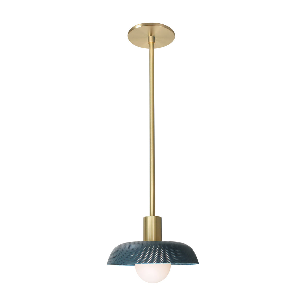 Sally Pendant shown with an Ocean Blue perforated shade and Brass fixture finish