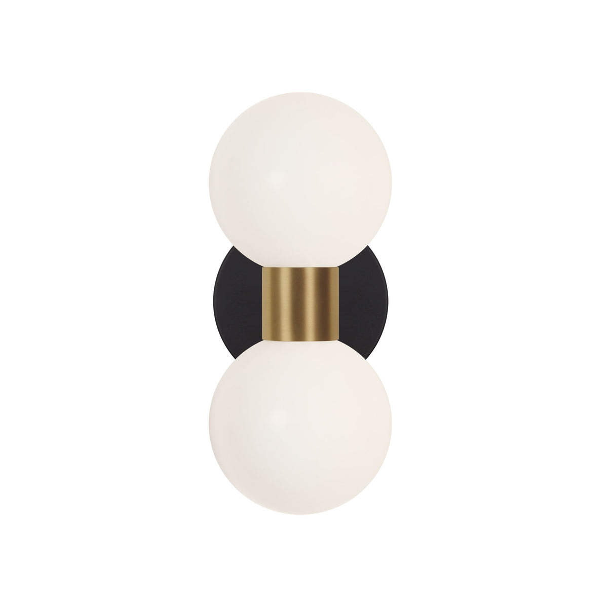 Selene Double shown in Heirloom Brass with a Matte Black Canopy