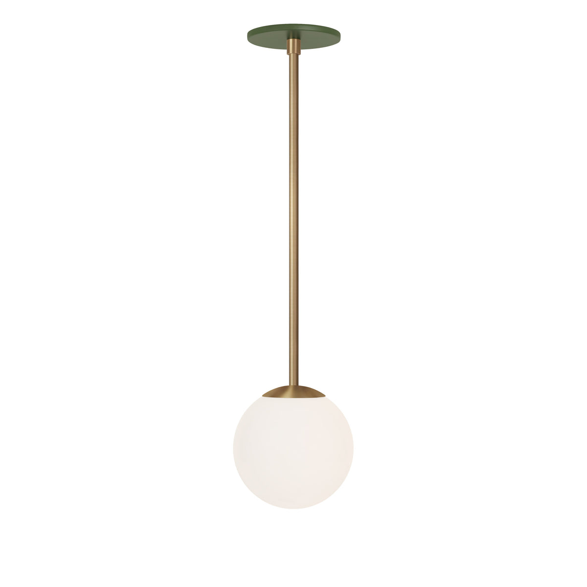 Selene 6" Pendant shown in Heirloom Brass with a Garden Green Canopy