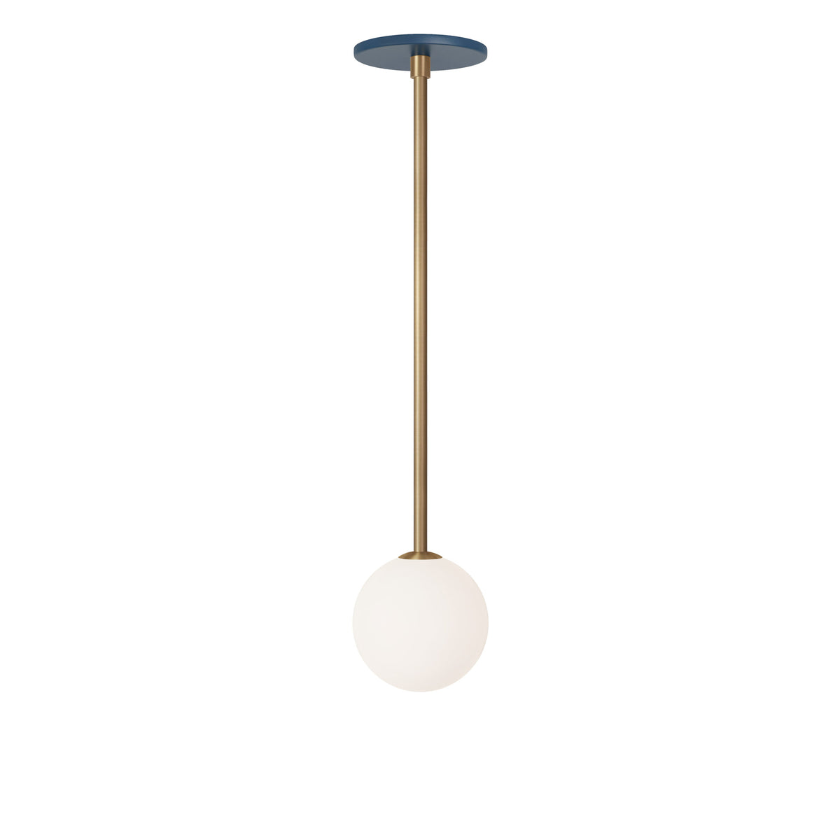 Selene Pendant shown in Heirloom Brass with an Ocean Blue Canopy