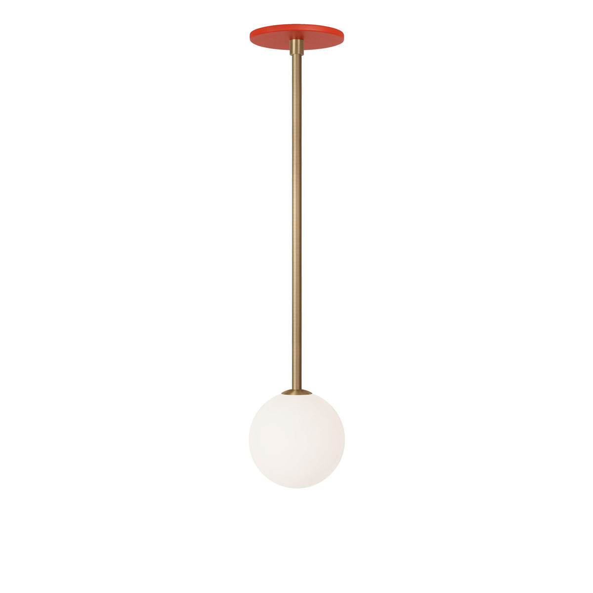 Selene Pendant shown in Heirloom Brass with a Persimmon Canopy